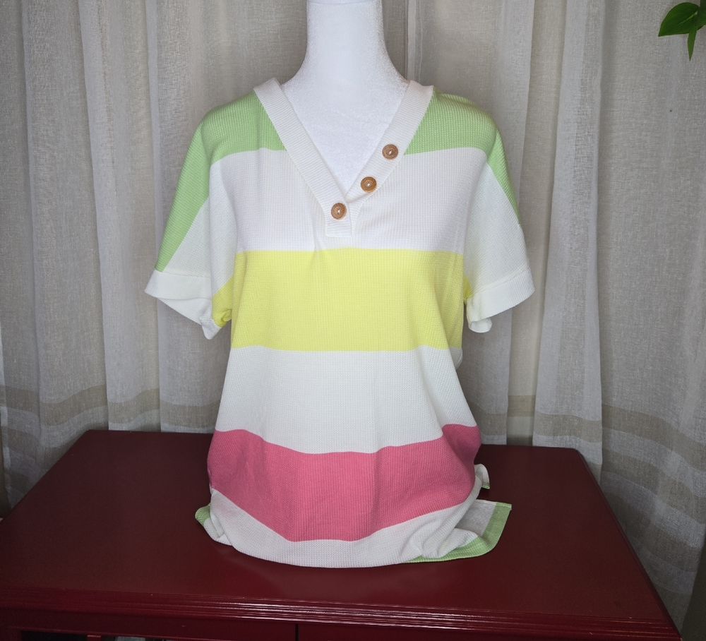 Striped V-Neck Short Sleeve Top